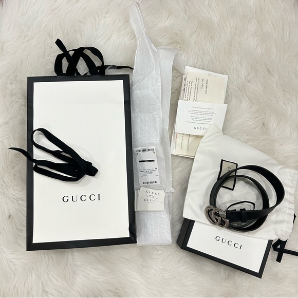 GUCCI Marmont Black/Silver Logo Belt 75 - Picture 3 of 12